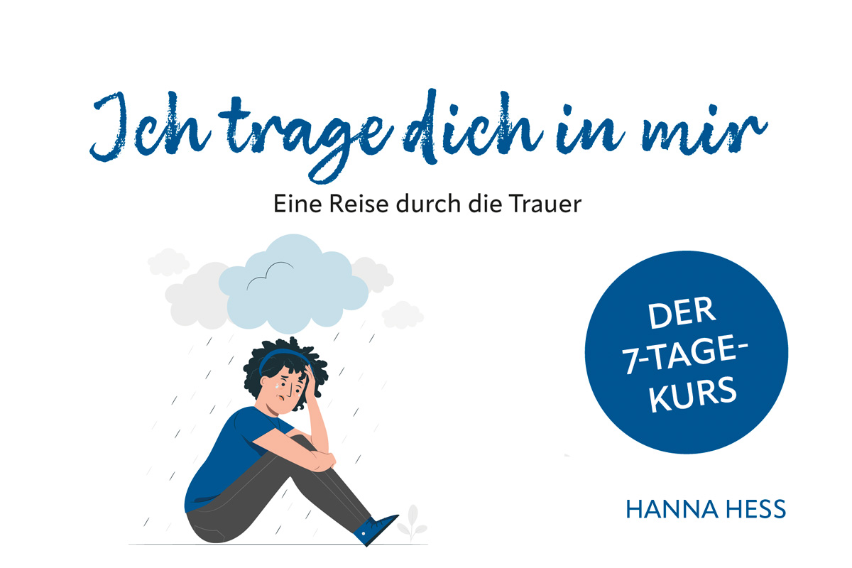 Ich trage dich in mir – Eine Reise durch die Trauer': Trauernde Person sitzt im Regen. 7-Tage-Onlinekurs von Hanna Hess.